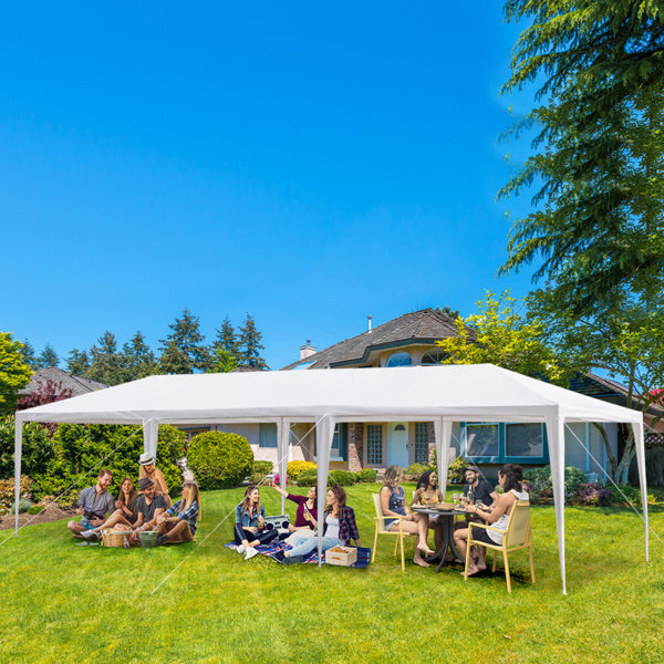 3 × 9 m nepokrivena pergola s bijelom PE tkaninom i bojanom željeznom konstrukcijom