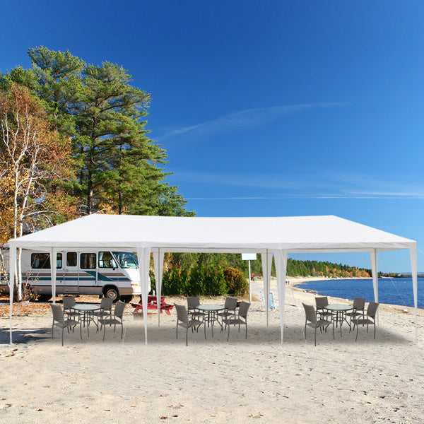 3 × 9 m nepokrivena pergola s bijelom PE tkaninom i bojanom željeznom konstrukcijom