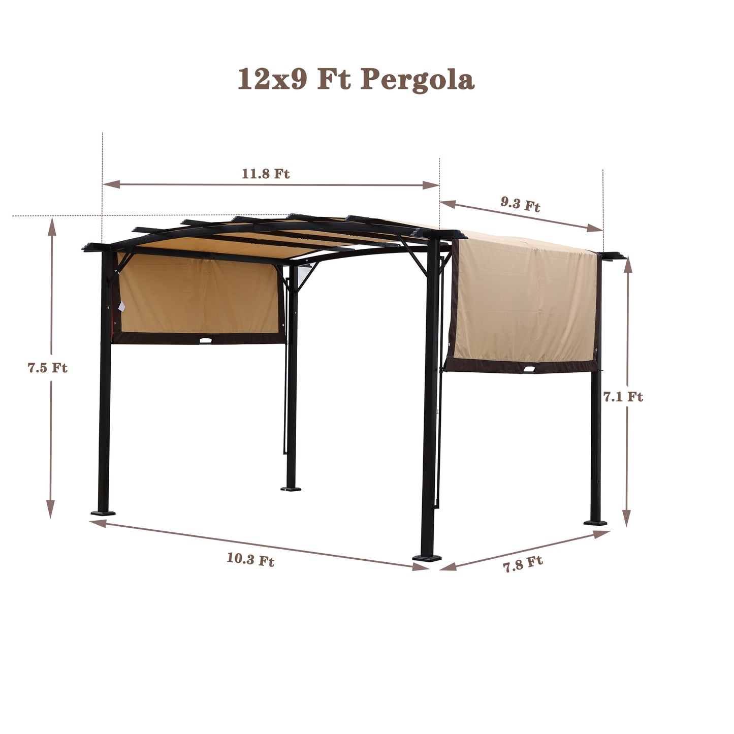 3,66 x 2,74 m vanjska pergola – vrtni paviljon s pomičnim sjenilom, čeličnim okvirom i tendom za zaštitu od sunca, idealna za vrtove