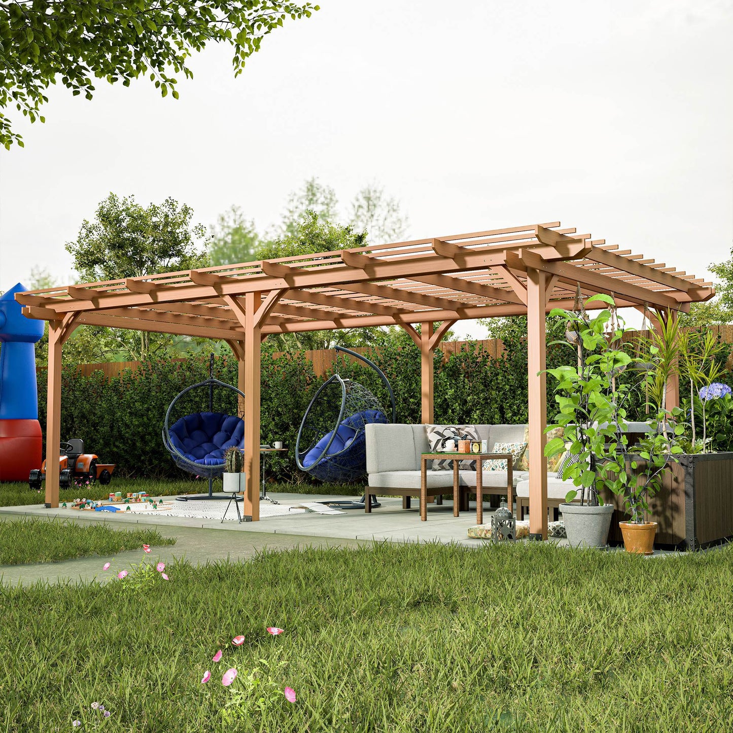 Vanjska drvena pergola, drvena pergola za terasu – sjenica za potporu penjačicama, vrt, smeđa