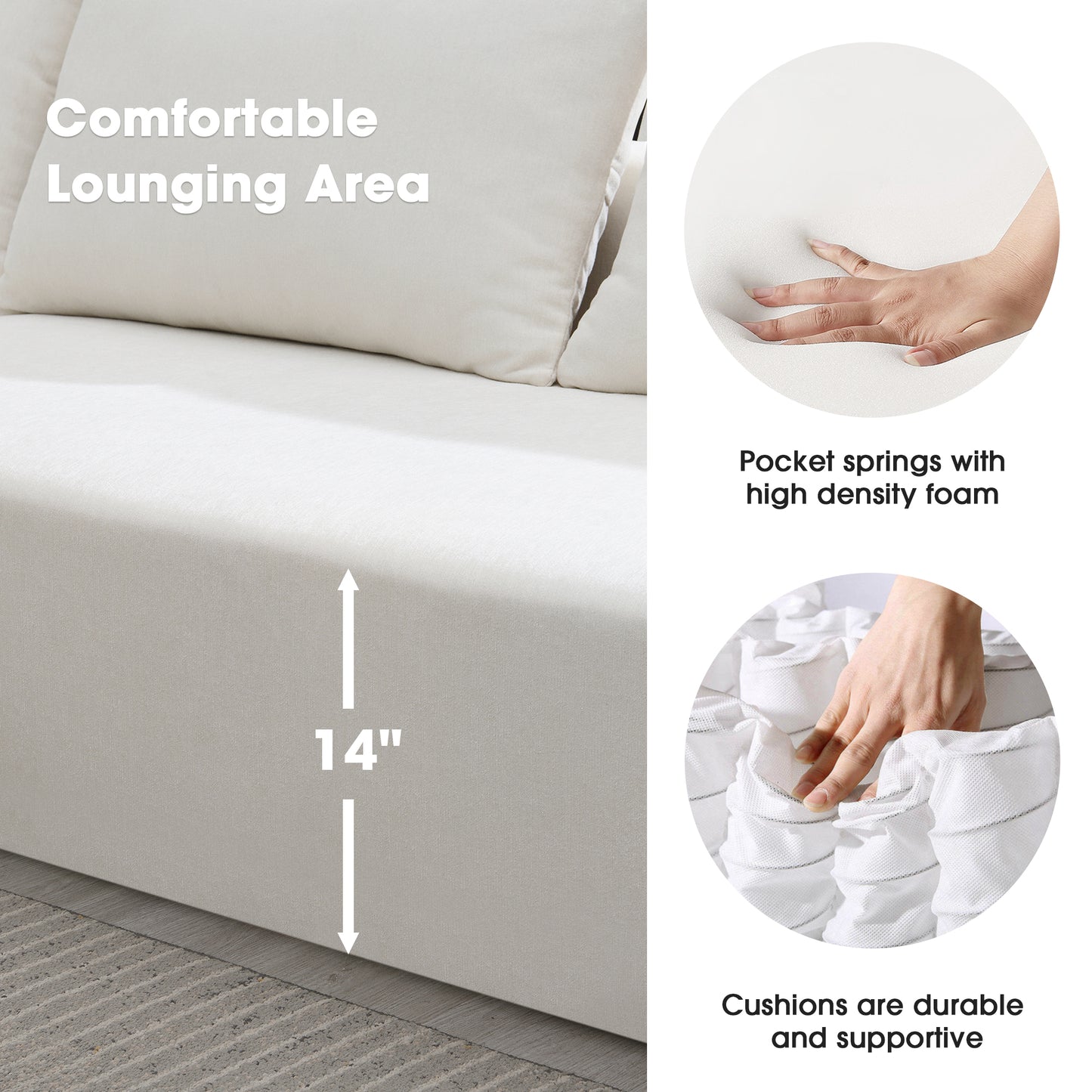 Modularni kutni set za dnevni boravak 277 x 173 cm – moderna minimalistička bijela sofa