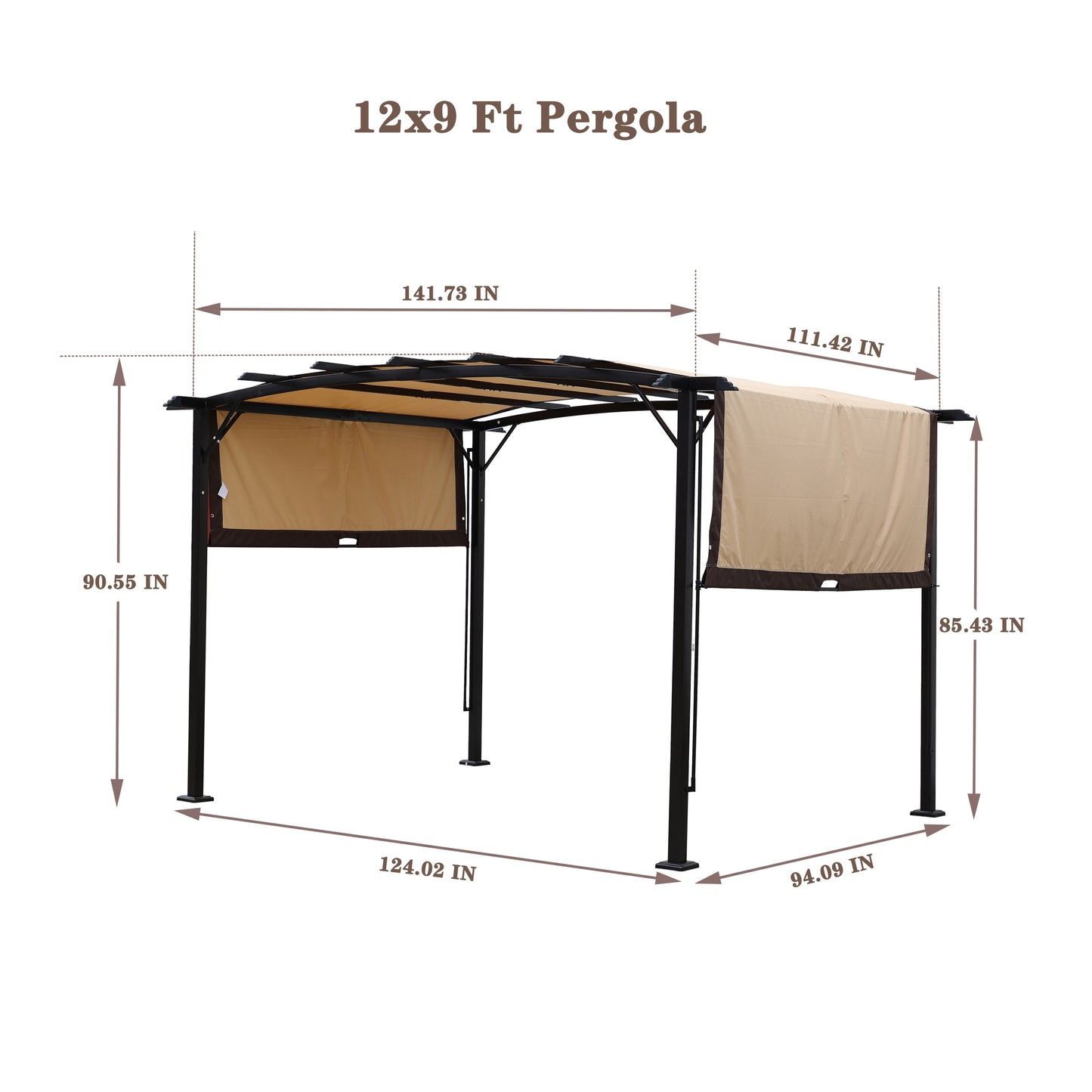 3,66 x 2,74 m vanjska pergola – vrtni paviljon s pomičnim sjenilom, čeličnim okvirom i tendom za zaštitu od sunca, idealna za vrtove