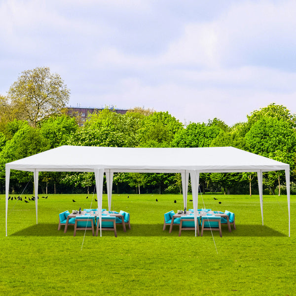 3 × 9 m nepokrivena pergola s bijelom PE tkaninom i bojanom željeznom konstrukcijom
