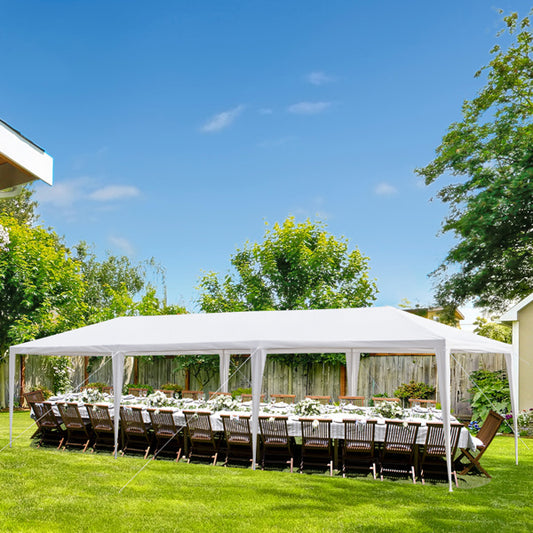 3 × 9 m nepokrivena pergola s bijelom PE tkaninom i bojanom željeznom konstrukcijom