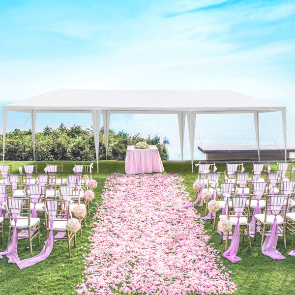 3 × 9 m nepokrivena pergola s bijelom PE tkaninom i bojanom željeznom konstrukcijom