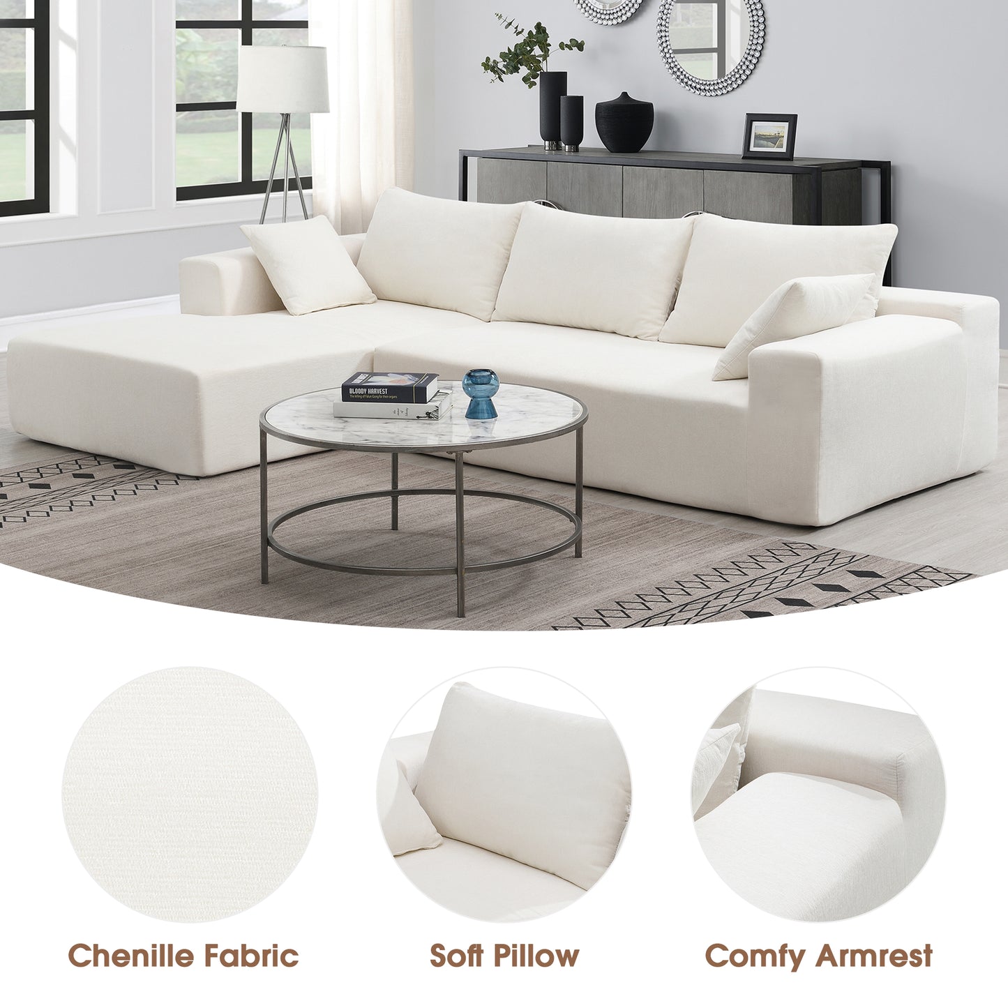 Modularni kutni set za dnevni boravak 277 x 173 cm – moderna minimalistička bijela sofa