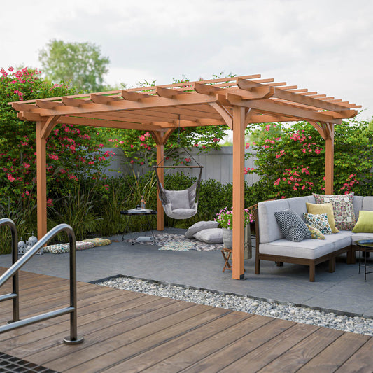 Vanjska drvena pergola, drvena pergola za terasu – sjenica za potporu penjačicama, vrt, smeđa