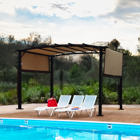 3,66 x 2,74 m vanjska pergola – vrtni paviljon s pomičnim sjenilom, čeličnim okvirom i tendom za zaštitu od sunca, idealna za vrtove