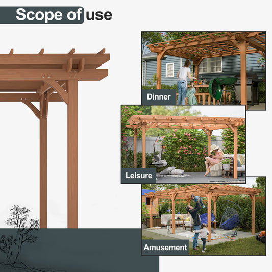 Vanjska drvena pergola, drvena pergola za terasu – sjenica za potporu penjačicama, vrt, smeđa